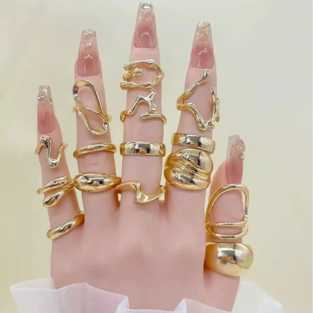 15Pcs Punk Smooth Geometric Open Rings Set For Women Exaggerated Irregular Silver Color Thick Chunky Ring Hip Hop Jewelry Gifts