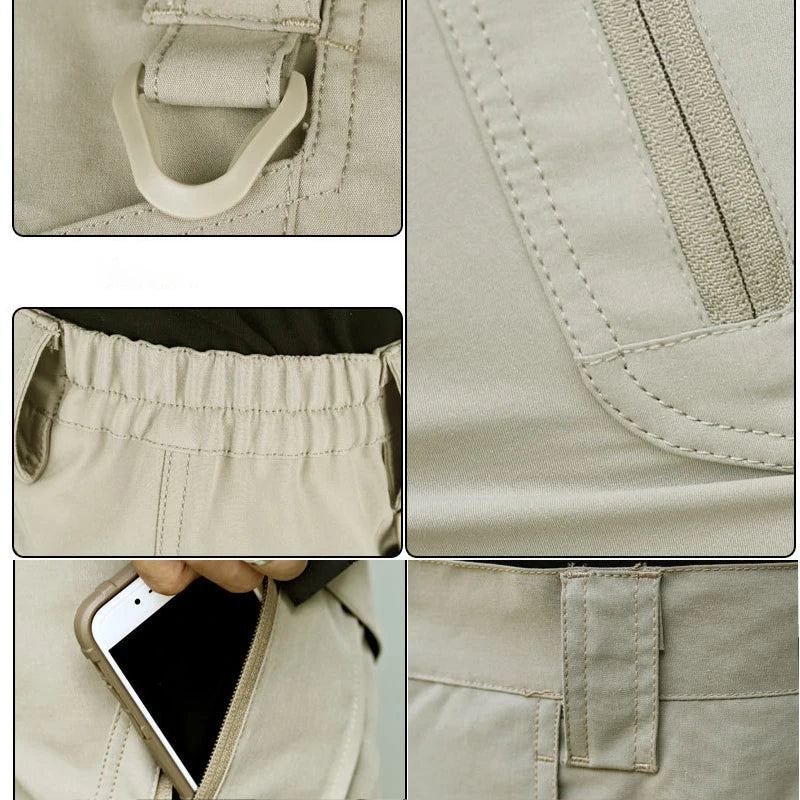 Summer Men Cargo Shorts Quick Dry Tactical Short Pants Multi-Pocket Shorts Men's Outdoor Hunting Fishing Knee Length Trousers
