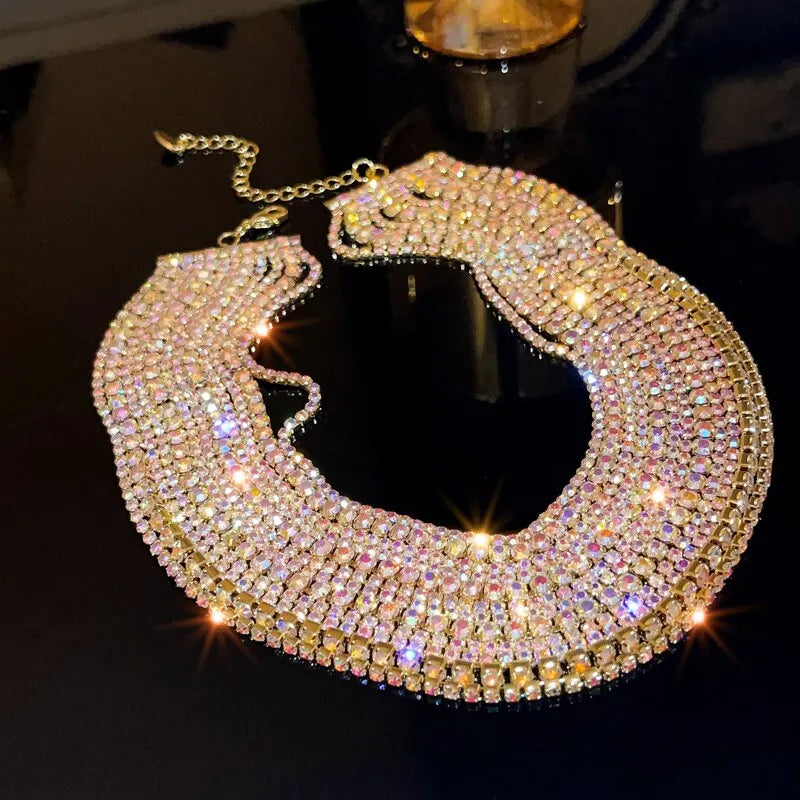 Shiny Full Rhinestone Choker Necklace For Women Trendy Luxury Multi-color Necklaces Collar New Fashion Party Jewelry On Neck K0