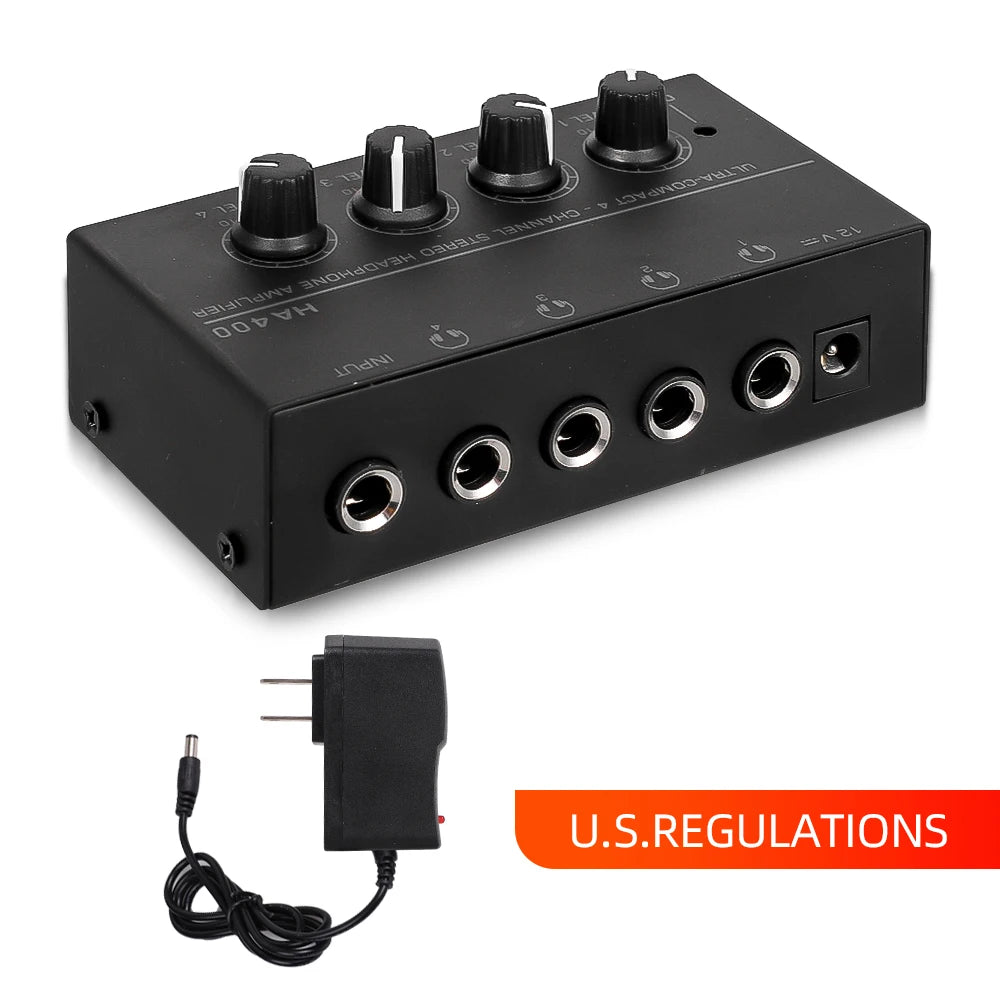 4 Channels Mini Stereo Headphone Amplifier HA400 Headphone Distributor Ultra-Compact With Power Adapter EU US Plug Adapter
