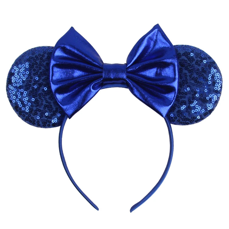 1pc Classic Sequin Headband Mickey Minnie 3.5 "mouse Ear Headband Fashionable Solid Color Theme Park Party Hair Accessory