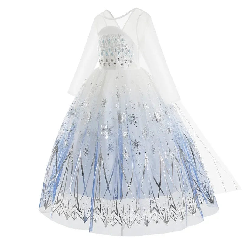 Children Carnival White Elsa Cosplay Dress Girls Elegant Princess Costume Kids Halloween Birthday Party Clothes