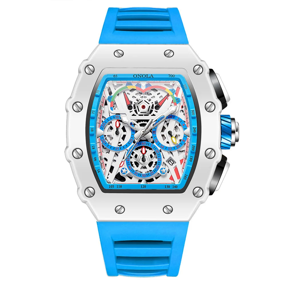 Watches for Man ONOLA 6827W Trend White Men Watch Waterproof Chronograph Quartz Wristwatch Sports Silicone Strap Reloj Hombre