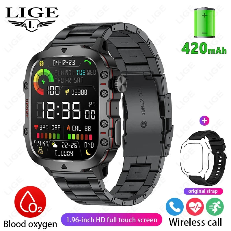 2026 Rugged Military Smart Watch Men Outdoor Watches lP68 Waterproof 2.01" Al Voice Bluetooth Call Smartwatch For Android lOS