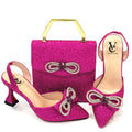 2022 Latest Italian Design African Women's High Heel Pointed Toe Sandals Party Wedding Party Fuchsia Color Shoes and Bags Set