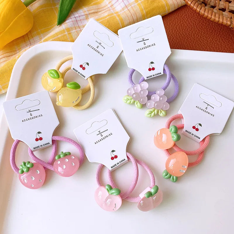 Cute Cartoon Translucent Strawberry Banana Hair Ties Baby High Elastic Soft Ponytail Hair Ropes Kids Hair Accessories