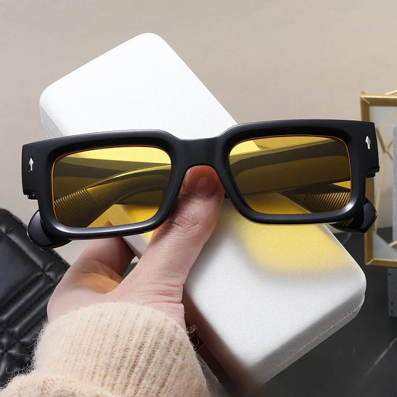 Retro Men Square Sunglasses for Women Vintage Luxury Rivet Designer Sun Glasses Fashion Arrow Shades UV400 Eyeglasses