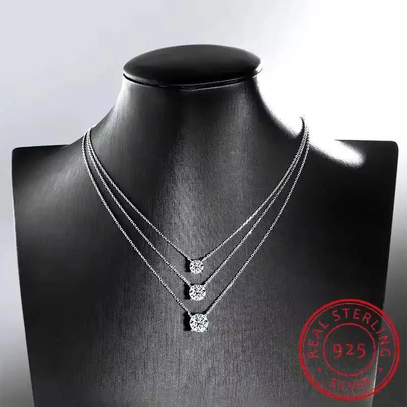 JoiasHome S925 Sterling Silver Moissanite Necklace For Women Simple Four-Claw Pendant Collarbone Chain Classic Luxury Jewelry