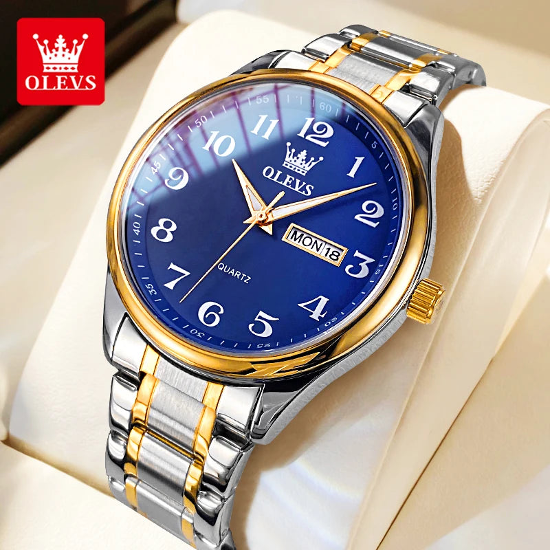 OLEVS 5567 Original Men's Watches Simple Classic Large Digital Dial Dual Calendar Waterproof Luminous Quartz Watch for Men Hot