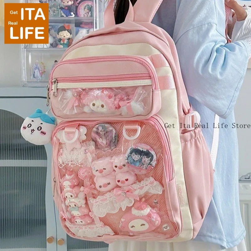 Italife Big Anime Pink Ita Backpack with Insert Plate Women Large Kawaii Yellow Itabag Dual Clear Pockets for Pin Display H260