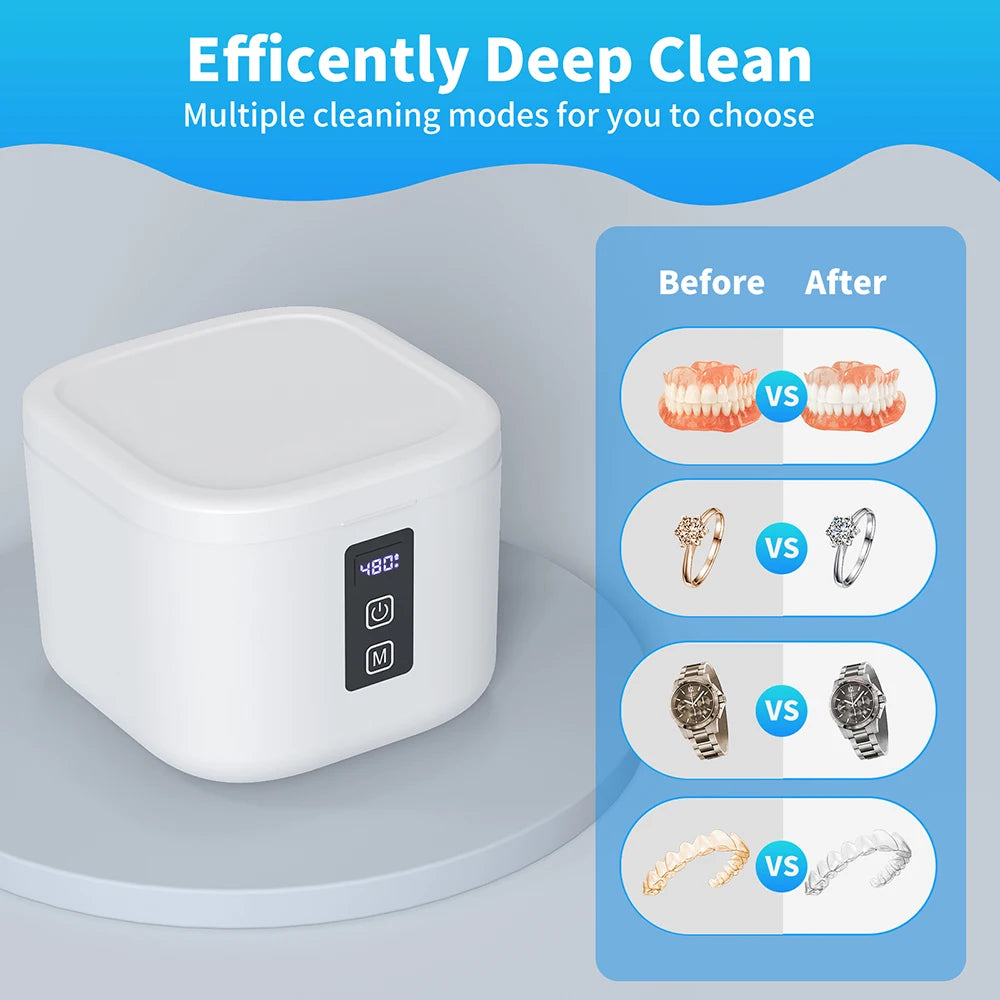 KUNPHY Portable Mini Household Dental Pod Ultrasonic UV Cleaner Machine for Dentures Aligner Retainer Whitening Trays Ring