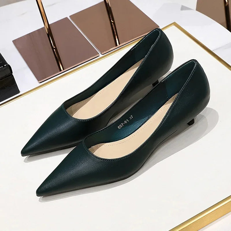 2024 Spring Women 4cm High Heels Concise Office Pumps Lady Soft Leather Thin High Heels Female Fashion Pointed Toe Wedding Shoes