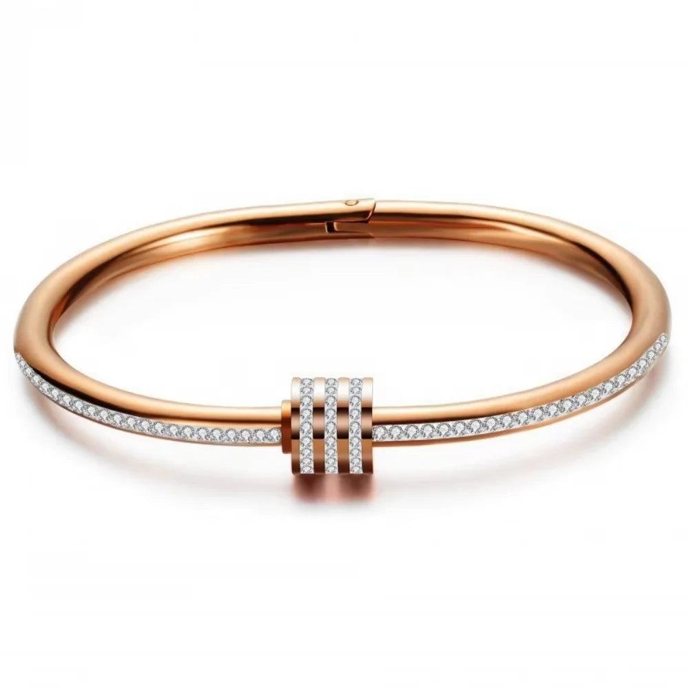1Pc Rotatable Lucky Cuff Bangle, Full Rhinestone Open Bracelet, Ideal for Daily Wear & Gift