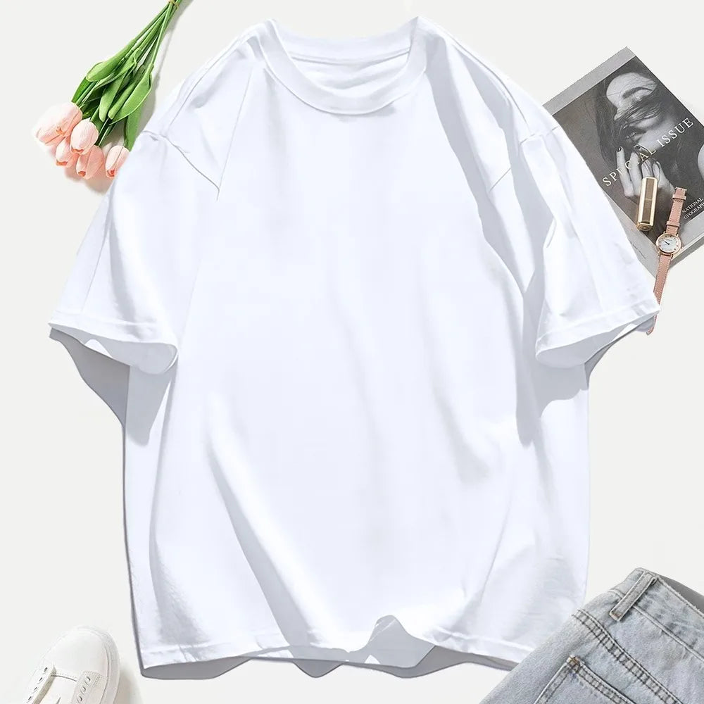 Y2K Woman 100% Cotton T Shirts Solid Color Casual T-Shirt O-Neck Summer Tops For Women Fashion Oversized Female Sportswear