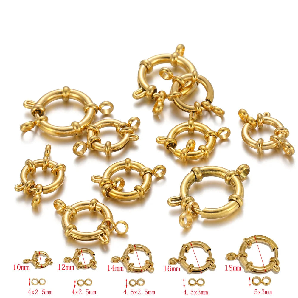 4pcs Stainless Steel Gold Round Spring Clasps Hooks for Bracelet Clavicle Necklace Clasp Connectors DIY Jewelry Making Supplies