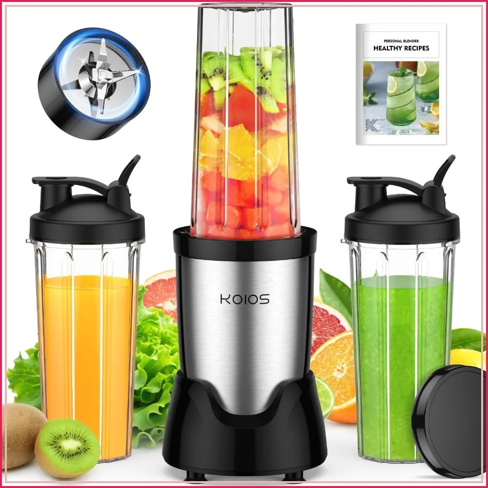 Personal Blender for Smoothies with 3x22oz To-Go Cups, 22000 RPM, Detachable Blade, Portable, Black