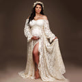 Boho Style Lace Maternity Dress Bohemian Photo Shooting Pregnancy Dress Baby Shower Ruffled Split Cut Lace Dress