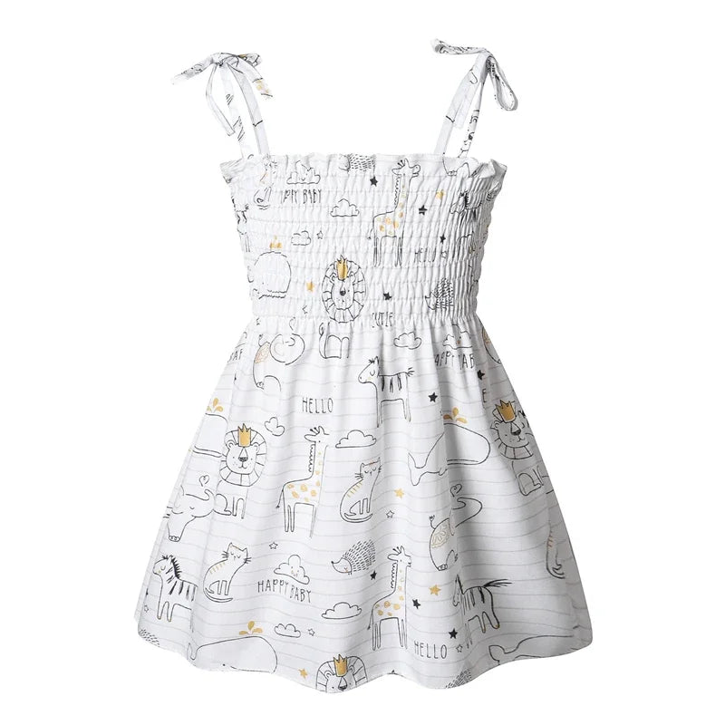 1-6 Years Kids Girls Sleeveless Flower Sundress Summer Beach Strap Princess Dress Cotton Children Clothes Girls Casual Dresses