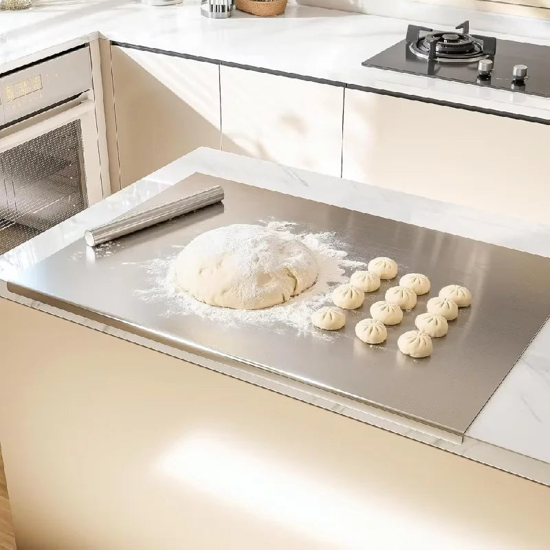 Stainless Steel Cutting Board, Multi Use for Dough Kneading, Chopping, Fruit Cutting, Antibacterial Kitchen Surface, Easy Clean