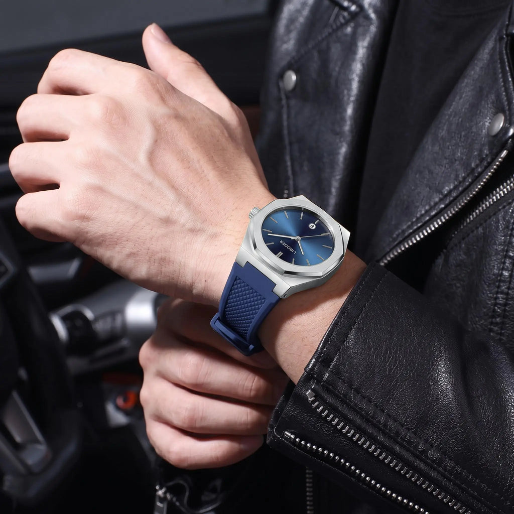 New Fashionable Round Dial Men's Quartz Watch, Calendar Display, Silicone Strap, Battery Powered, Suitable for Daily Wear