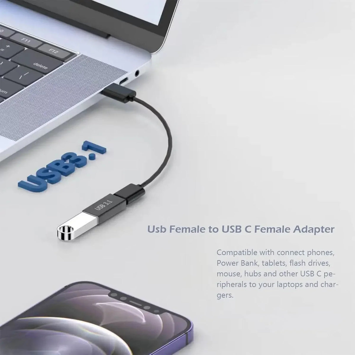 4-Pack USB C Female to USB A Female Adapter, USB 3.1 10Gbps High-Speed Data Transfer Connector for PC, Laptop, Mobile Phone
