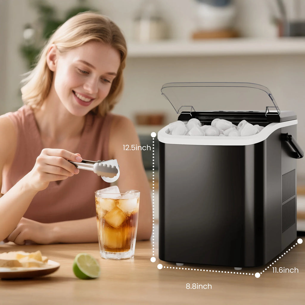 JHK Portable Kitchen Ice Machine Countertop Ice Maker with Handle 9 Bullet Ice Cubes Ready in 6 Mins Self-Cleaning Quiet Compact Ice Maker for Home Camping