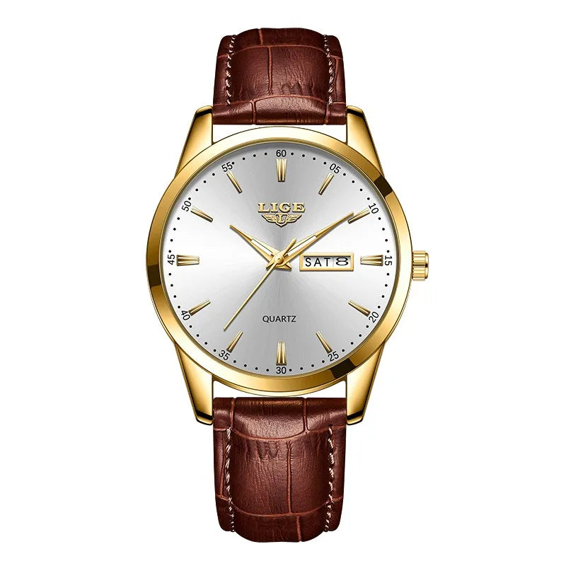 LIGE Fashion Watches Men Top Brand Luxury Quartz Watch Men Leather Strap Waterproof Business Casual Men Wristwatches Clock