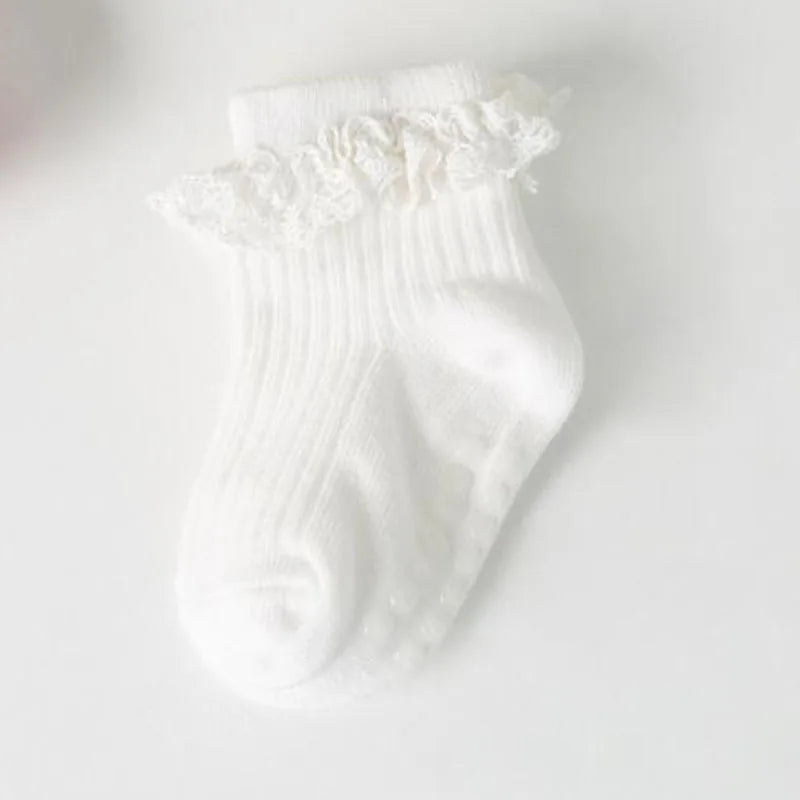 4Pair/lot new baby children's non-slip autumn winter cotton socks solid color baby foot socks