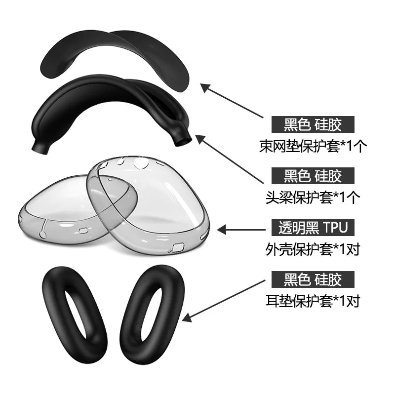 4 in 1 Silicone + TPU Clear Cover Case Shockproof Ear Pad Headband Cover Ear Cushion/Ear Muff Protector for AirPods Max headset