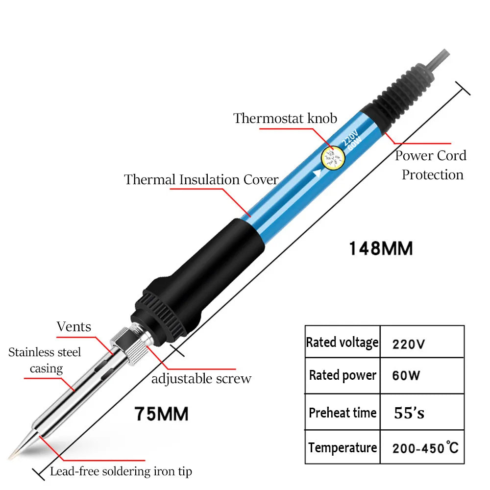 Multi-kit Adjustable Temperature Electric Soldering Iron 220V 60W Multifunction Welding Solder Rework Station Heat Repair Tools