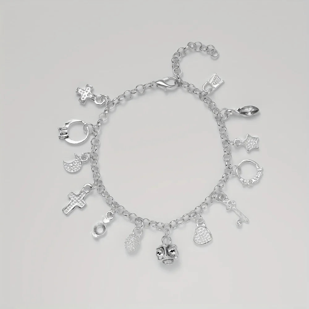 Hot Street fashion silver color fine Zircon heart key Pendant Bracelet for woman party Gifts wedding accessories Jewelry