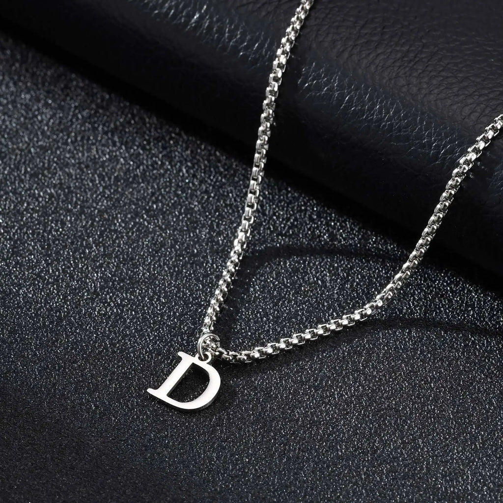 Vnox Simple A-Z Letter Necklace for Men, Waterproof Stainless Steel 26 Letters Pendant Necklace，Men’s Minimal Initial Necklace