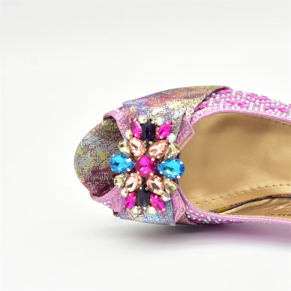 Latest Pink Shoe and Bag Set Women Italian Decorated with Rhinestone African Women Wedding Shoes Bride Plus Size Women Pumps 43