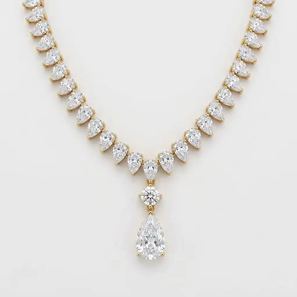 S925 Sterling Silver Pear Cut Moissanite Tennis Necklace For Women 18K Gold Plated Water Drop Pendant VVS1 Moissanite Wedding Ba