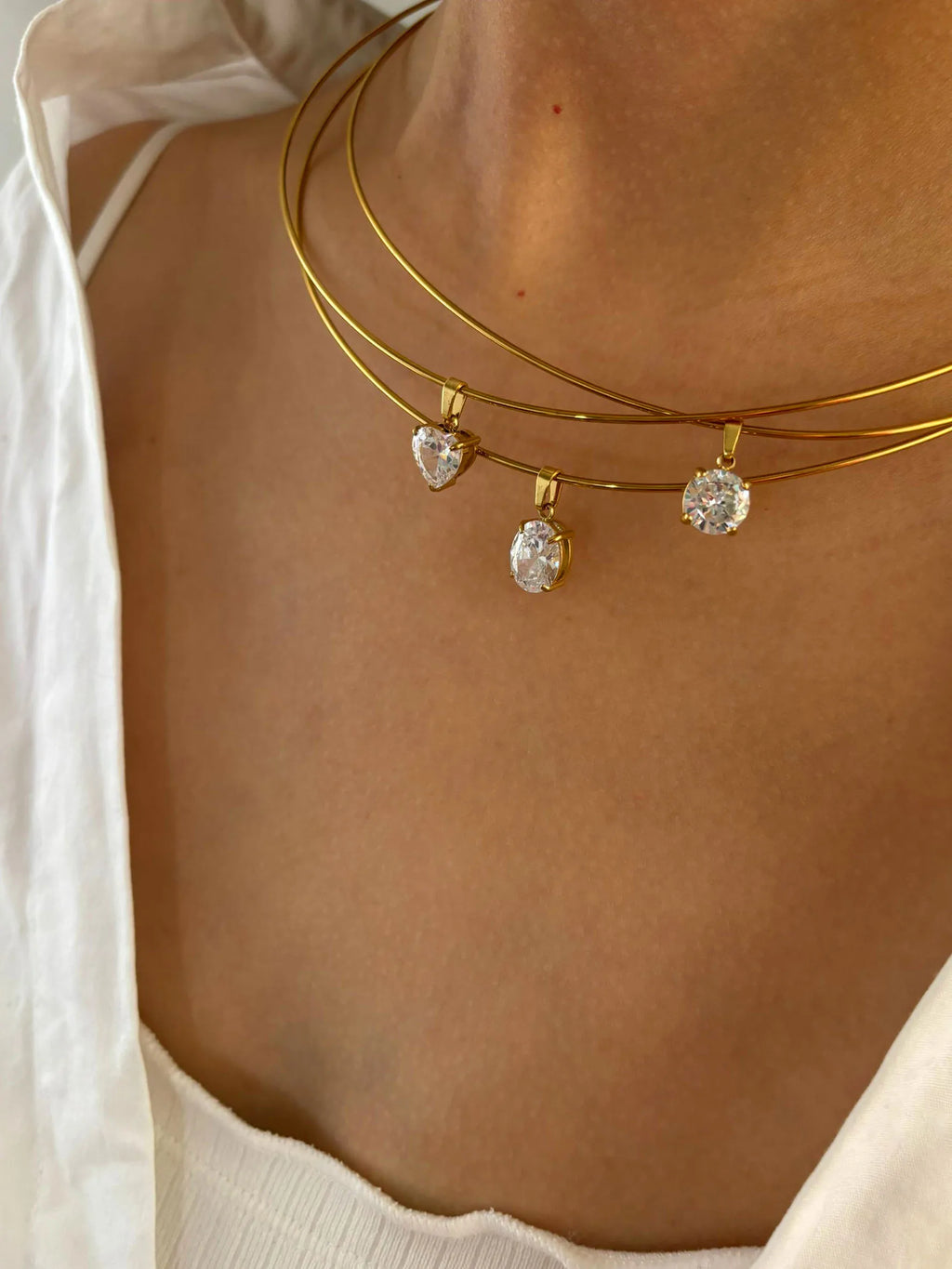 Peri'sbox Statement 5 Designs Sparkling AAAA Zircon Pendant Necklaces for Women Stainless Steel Choker Necklace Fashion Jewelry