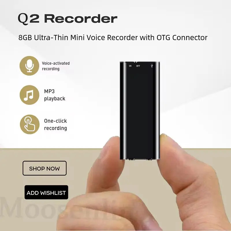 8GB/16GB Ultra-Slim Mini Voice Recorder Digital Professional Grade Voice Activation Noise Reduction Recording MP3 Player