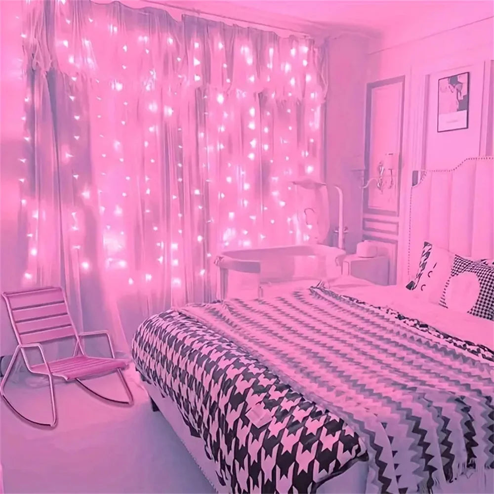 8 Modes LED Curtain Fairy Light USB Plug Wedding Garland Valentine's Day Ramadan EID Mubarak Decoration for Home Curtain Lights