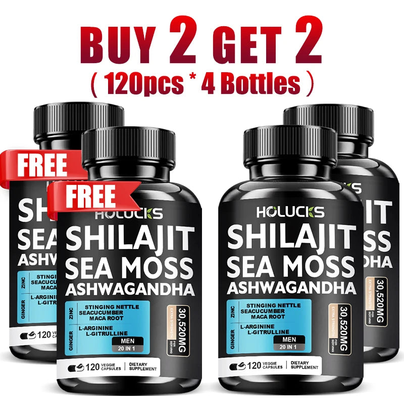 Buy 1 Get 1 Free! Pure Shilajit & Sea Moss Supplement, for Boosts Testosterone, Energy & Stamina, Supports Male Vitality, Men