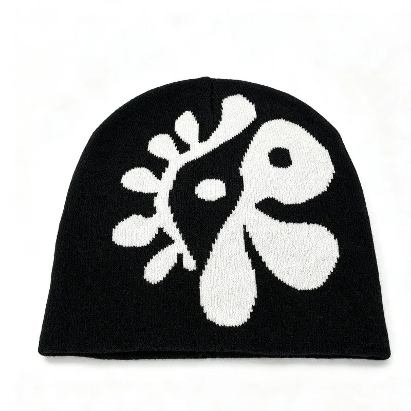 1pc Women Floral Knit Beanie Hat Flower Jacquard Skullcap Soft Stretchy Warm Cozy Headwear for Fall Winter Casual Street Outfits