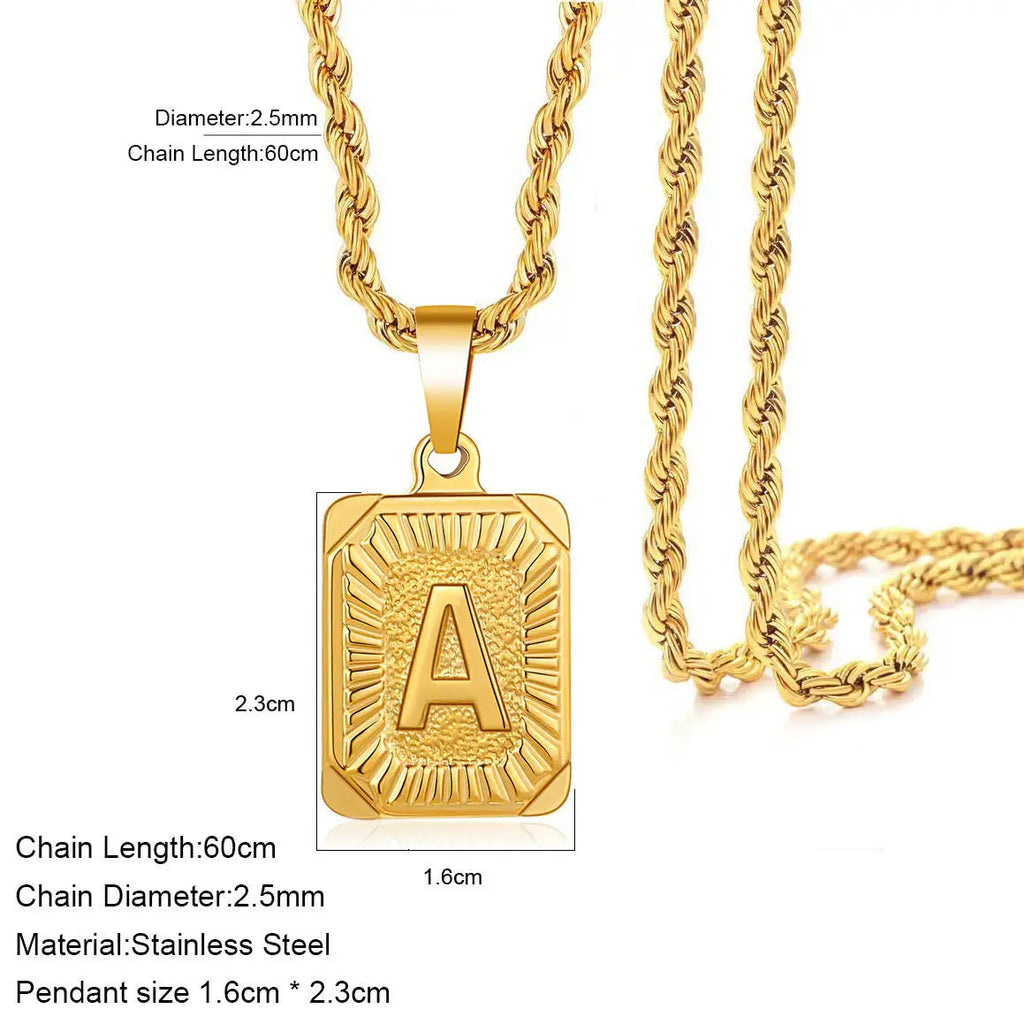 1pc 18K Gold-Plated Capital Letter Stainless Steel Twist Chain Necklace - Personalized A-Z Letter Pendant for Men and Women