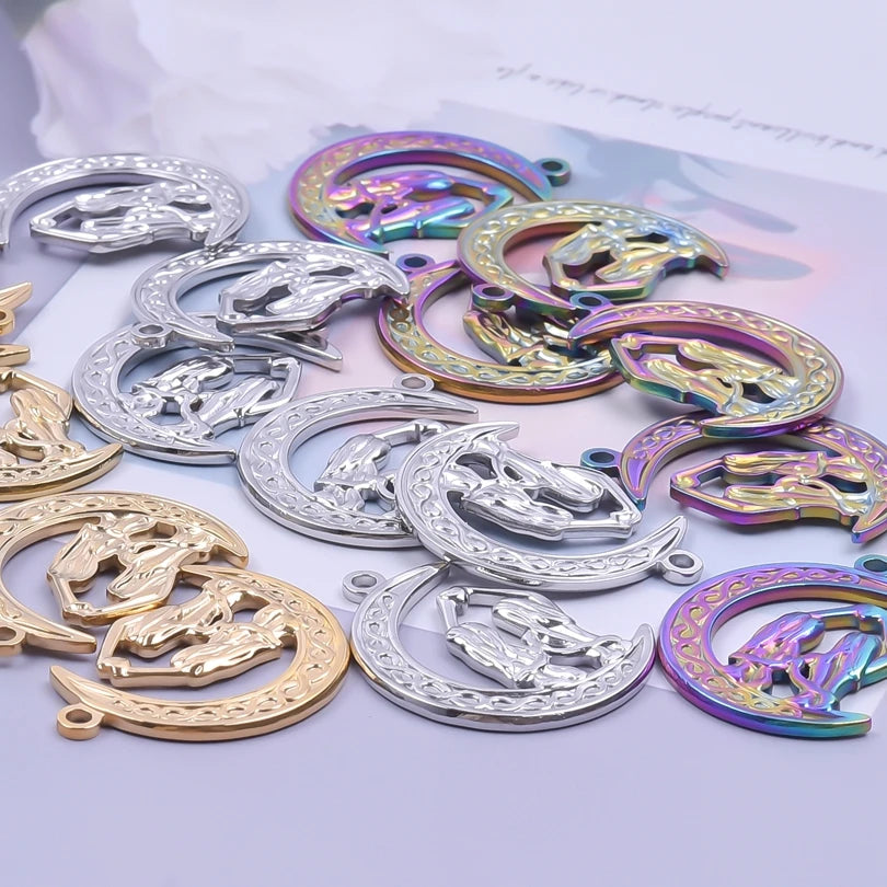 10pcs/lot Stainless Steel Crescent Moon Sun Pendants Moon Girl Friendship Mushroom Forest Charms Jewelry Making Findings No Fade