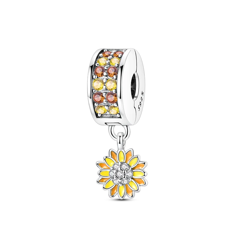 Silver Clasp 925 Sterling Silver CZ Pave Clip Charms Daisy Beads Stopper Safety Chain Fit Original Bangle Bracelet Jewelry Clips