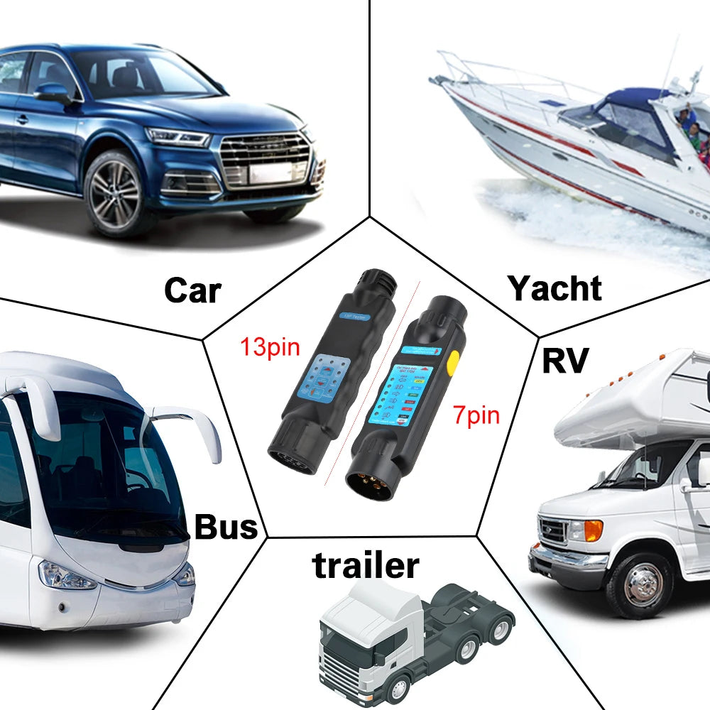 7 / 13 Pin Plug Socket 12V Trailer Tester Wiring Circuit Light Test Car Truck RV Caravan Accessories Diagnostic Tools Universal