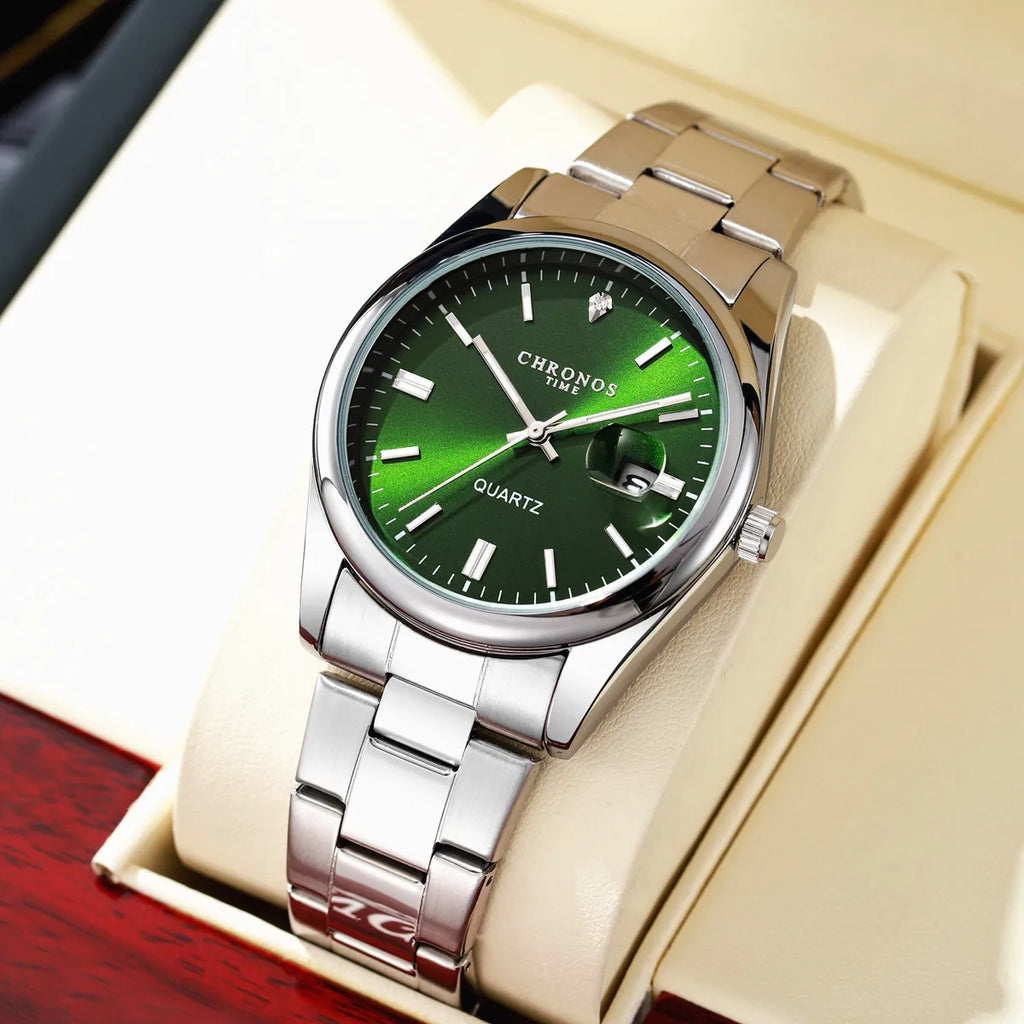 CHRONOS Top Brand Luxury Man Wristwatch Waterproof Luminous Date Men Watches Stainless Steel Quartz Men's Watch Male reloj