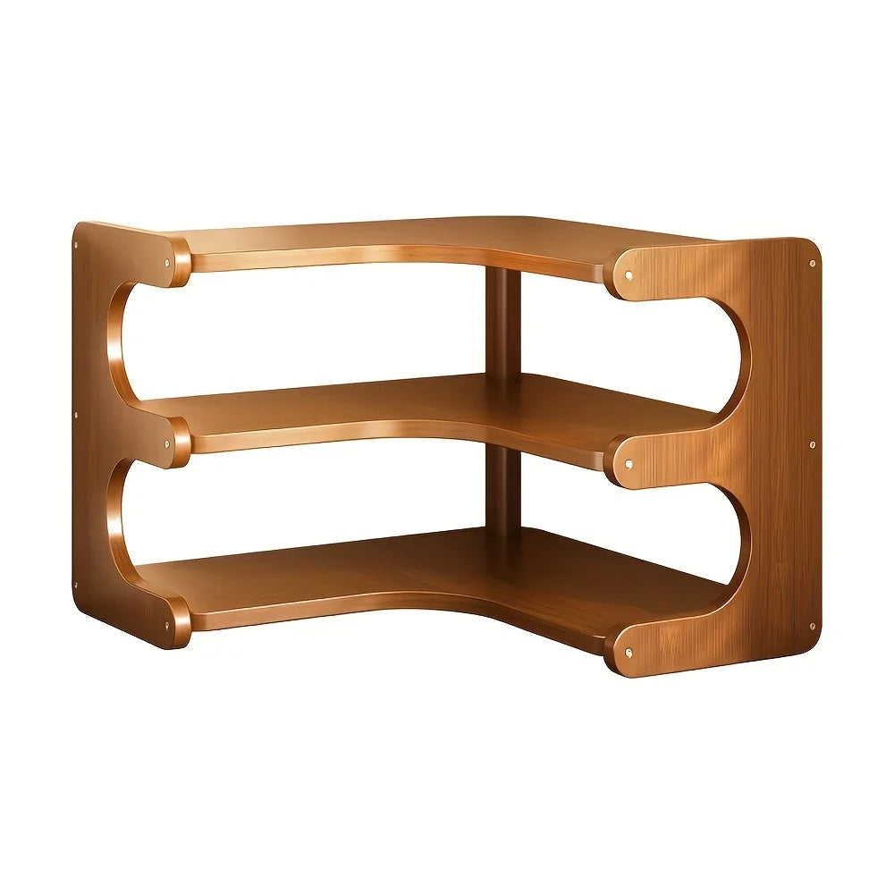 1pc Multi-Tier Bamboo Corner Desk Shelf - Natural Wood Rectangular Corner Organizer for Plants, Books & Stationery - Space-Savin