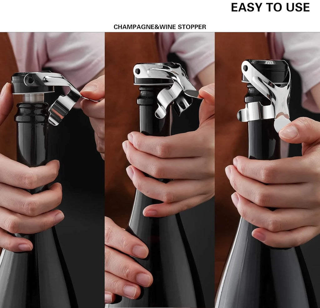 Champagne&Wine Bottle Stoppers Stainless Steel with Food Grade Silicone Leak Proof Keep Fresh Reusable Saver Prosecco Sparkling