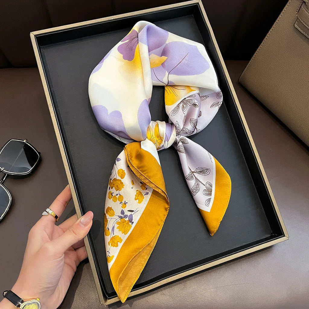 2025 New Yellow Lemon Print Square Silk Scarf for Women 70*70cm Neck Ties Fashion Decorate Neckerchief Female Hijab Bag Ribbions