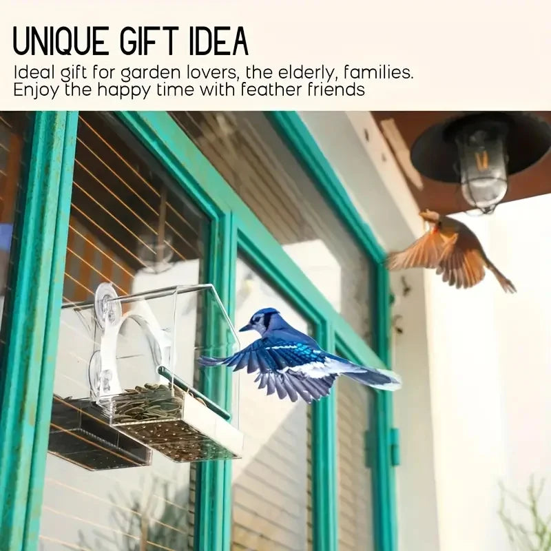 Transparent Bird Feeder Birds House for Outdoor Window Bird Feeder with Strong Suction Cups for Wild Birds, Cardinal Bluebird