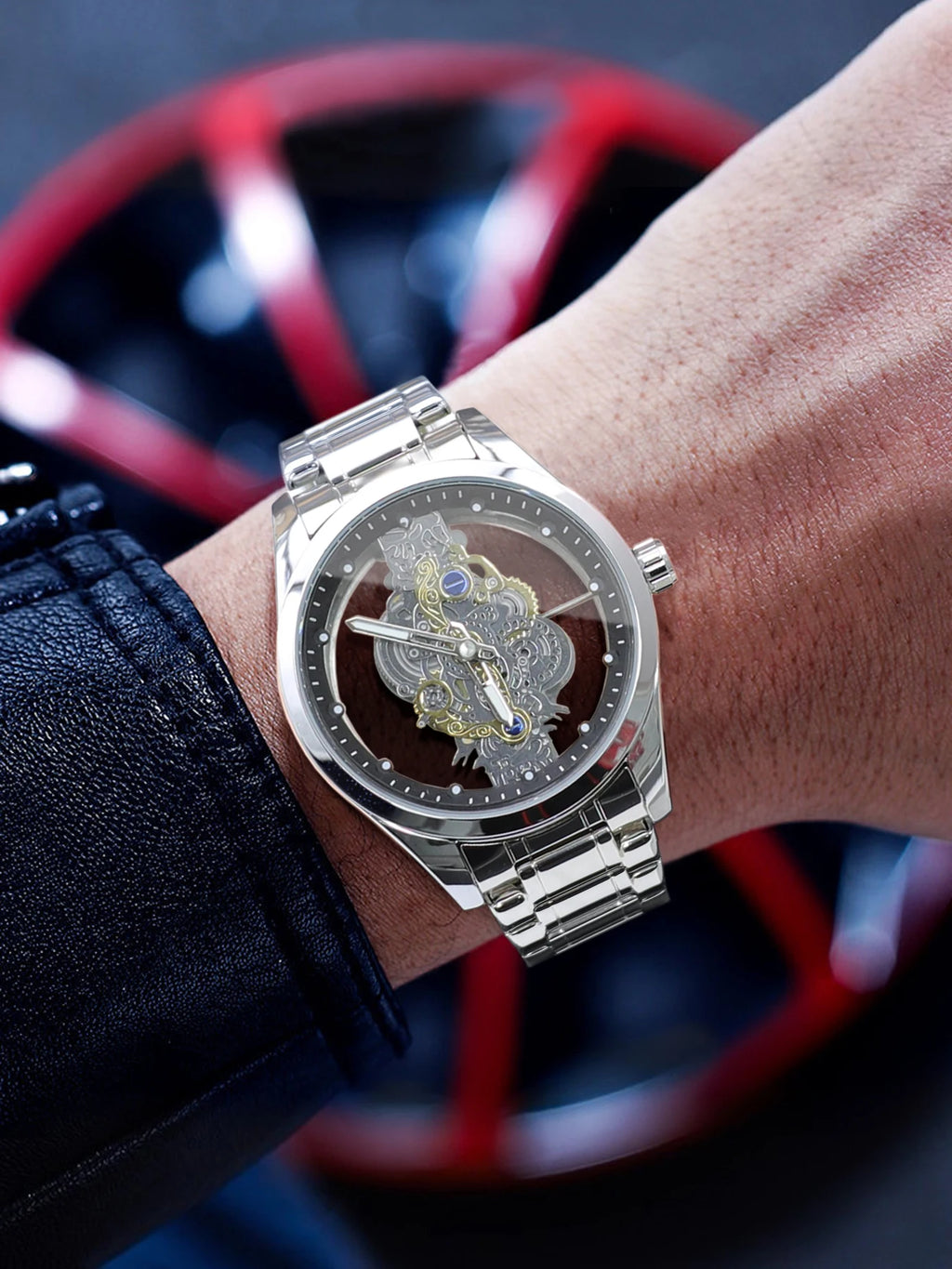 Hot Trendy Fashion Wholesale Men's Golden Skeleton Automatic Quartz Wrist Watches Luxury