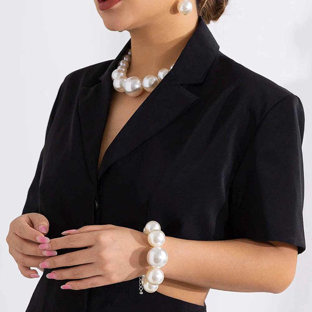 IngeSight.Z Exaggerated Big Imitation Pearls Choker Necklace for Women Personality Elegant White Pearl Beaded Bride Jewelry 2025